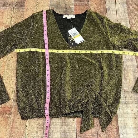 NWT Michael Kors Faux Tie Wrap Black/Gold Blouse - Picture 5 of 9